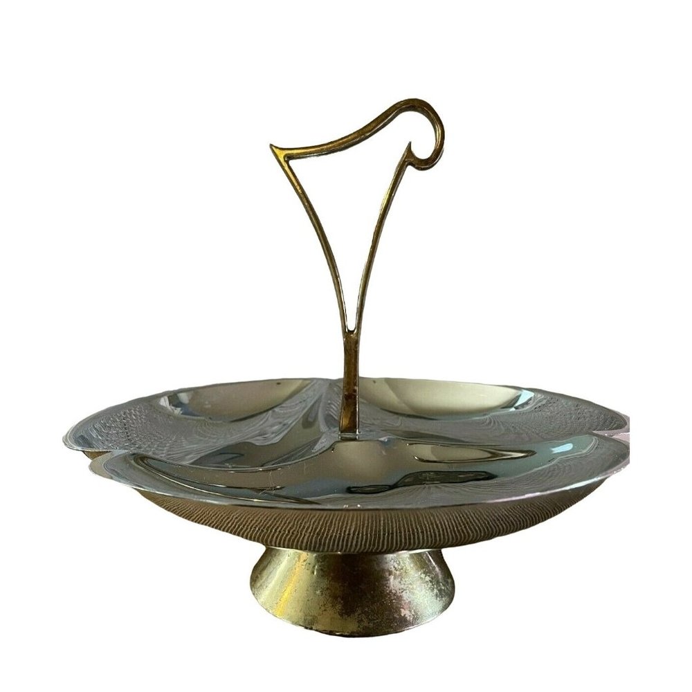 Art deco Silver and Gold/Brass 3 Section Server Candy Nut Dish, 9 1/4"